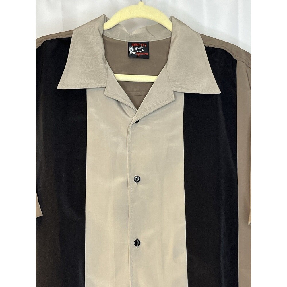 Daddy-O's Classic Threads Shirt Mens XL Tan Black Two Tone Bowling Made USA